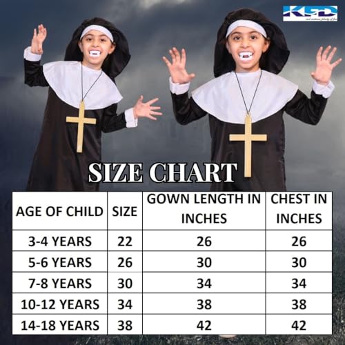 Image of Kaku Fancy Dresses Evil Nun Costume For Halloween Scary Cosplay Outfit Haunted House - Black, 3-4 Years, Girls