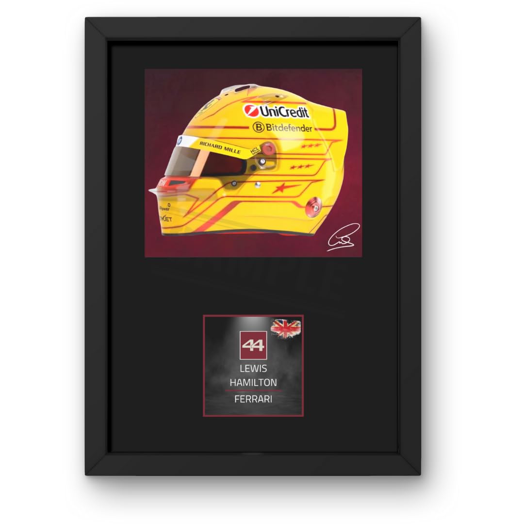 Lap Legends Lewis Hamilton 2025 - Espositore incorniciato con firma digitale riprodotta (rosso, 33 x 24 cm, bordo)