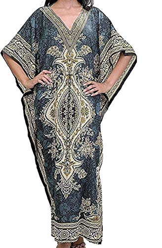 INDYATTIRE Women's Kaftan Party Kimono Dress Maxi Long Loungewear Nightwear Beach Cover up Caftan Free Size (Polyester, Grey)