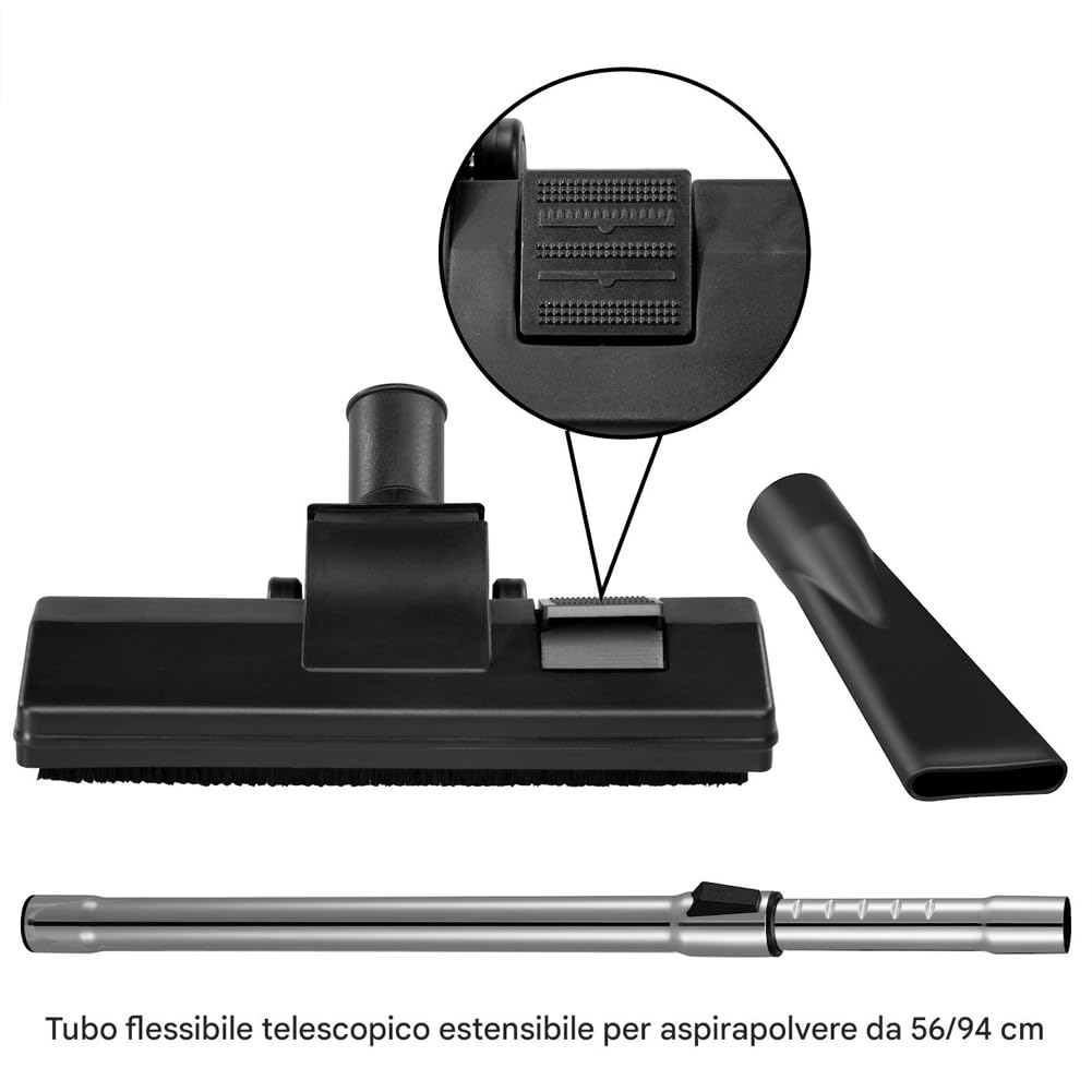 BAKAJI Aspirapolvere Professionale per Liquidi e Solidi Potenza 1200 W, Aspiratutto Aspiraliquidi con Filtro Interno, Filtro HEPA, Tubo Aspirante Flessibile e Bidone in Acciaio Inox da 30 Litri