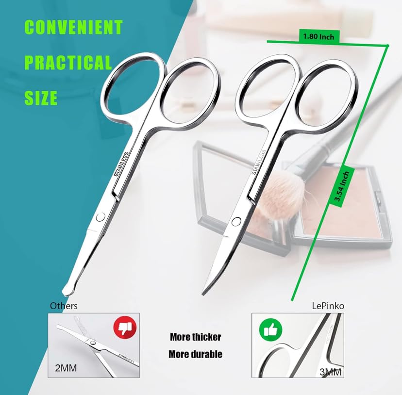 Curved and Rounded Scissors for -Mustache, Nose Hair & Beard Trimming Scissors, Safety Use for Eyebrows, Eyelashes, and Ear Hair - Professional Stainless Steel Scissors 2