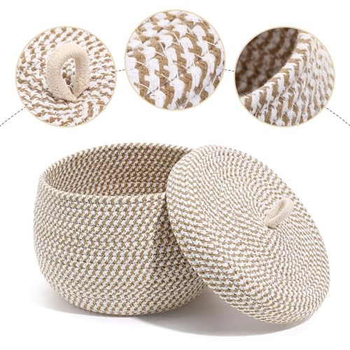 WRITWAA Round Cotton Rope Storage Basket with Lid, Multi-Color Decorative Woven Organizer for Home, Kitchen, Bathroom, Toys, Snacks - Cosy Home Interiors WRITWAA Round Cotton Rope Storage Basket with Lid, Multi-Color Decorative Woven Organizer for Home, Kitchen, Bathroom, Toys, Snacks - Image 6