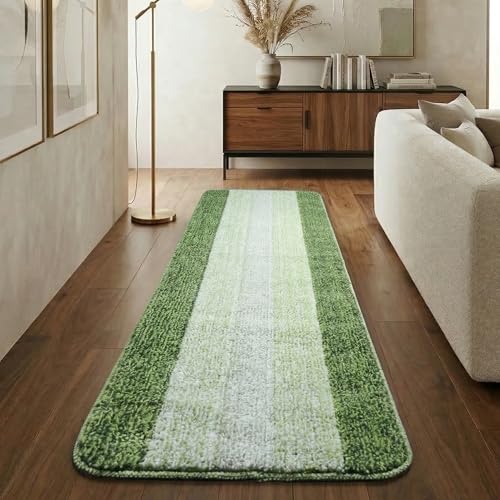 Image of Saral Home Microfiber Striped Rectangle Anti-Skid Runner | Soft & Super Absorbent, Washable Multipurpose Bedside Runner for Home /Kitchen /Lobby /Office Entrance, 50X100 CM | Pack of 1 (Green)