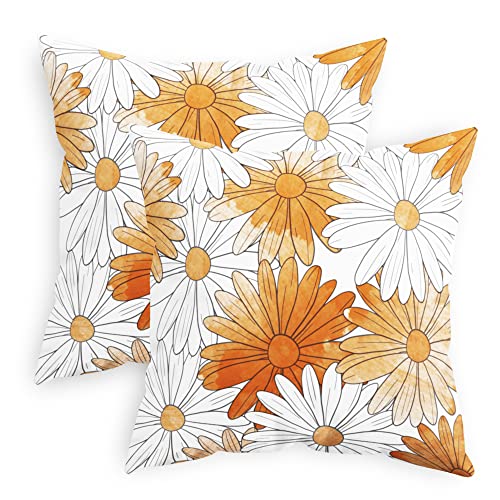 Calitime Throw Pillow Cases Pack Of 2 Cozy Fleece Two-Tone Blooming Daisy Flower Decorative Cushion Covers For Couch Bed Sofa Farmhouse Decoration 18 X 18 Inches Old Gold Grey #TOP10