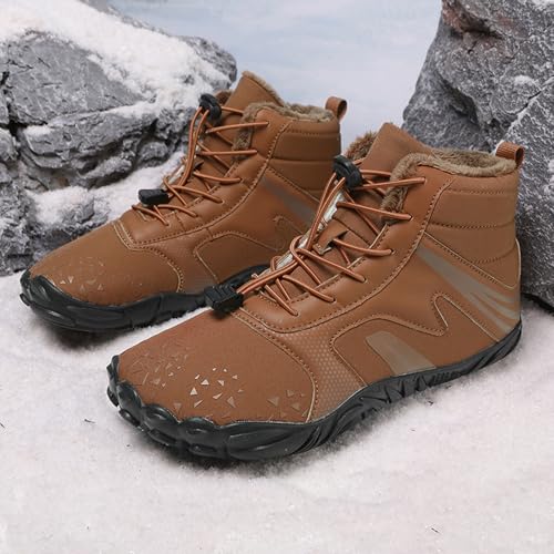 Image of Winter Footwear Barefoot Shoes Women Men Zero Drop Barefoot Hiking Boots Slip On Warm Waterproof Snow Boot Minimalist Wide Toe Ankle Booties Five Finger Hike Shoes Outdoor