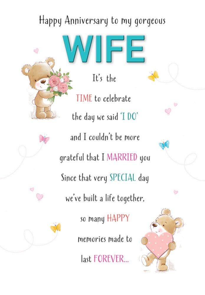Piccadilly Greetings Cute Annivesary Card Wife - 9 x 6 inches