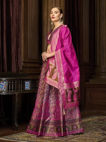 Image of PURVAJA Women's Kanjiwaram Semi-Stitched Lehenga choli