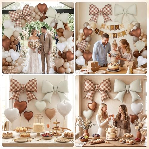 Image of 12 Pcs 18 Inch Heart Balloons and 38 Inch Bow Balloons, Large Foil Bow Heart Balloon Bow Party Decorations for Birthday Baby Shower Valentines Wedding Party