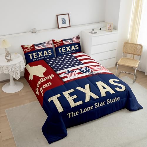 Image of Feelyou Kids American Flag Bedding Set Full Size, Texas Star Comforter Set Patriotism Comforter for Boys Girls Wild West Duvet Insert with 1 Pillow Case