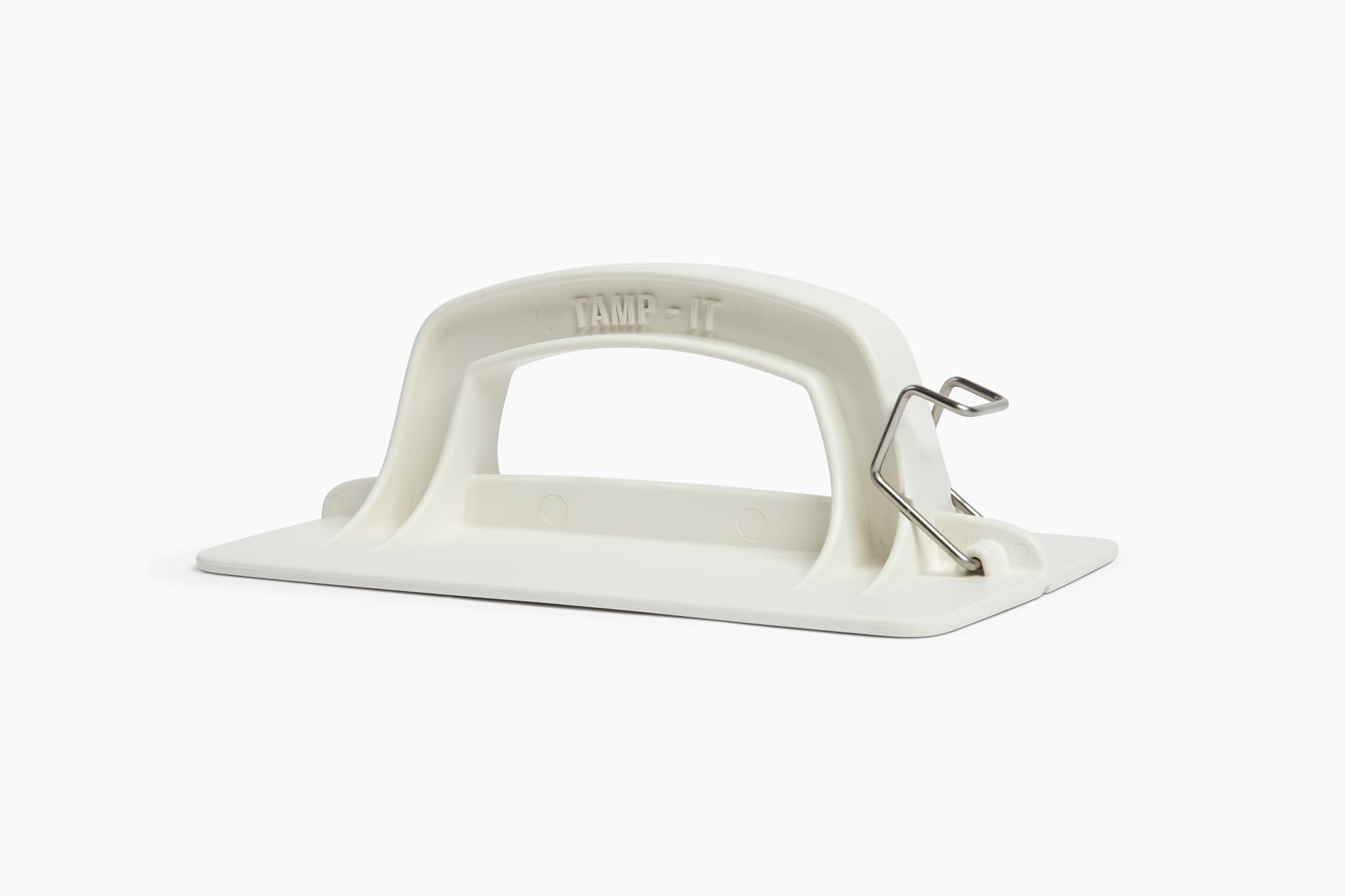 TAMP-IT HandyPress Hand Trash Compactor Tool- Heavy Duty Hand Tamper Tool for Kitchen, Home, Commercial Bins, Garbage, & Waste Recycling, Space-Saving Trash Smasher with Hanging Hook, White, 10 x 6 in