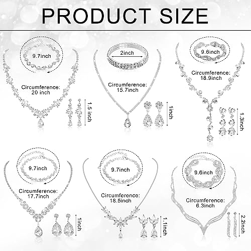6 Sets Bridesmaid Jewelry Set for Wedding Silver Crystal Rhinestone Necklace Earrings Bracelet for Women Bride Bridal Jewelry4