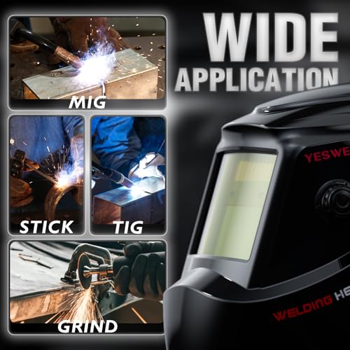 Image of YESWELDER Auto Darkening Welding Helmet, Blue Light Blocking, 1 /1 /1 /1 True Color Solar Powered Welding Hood with 2 Arc Sensors, Wide Shade 3.5 /9-13 Welder Mask for TIG MIG ARC and Grind