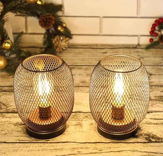JHY DESIGN Set of 2 Metal Cage LED Lantern Battery Powered,Cordless Accent Light with LED.Great for Weddings,Parties,Patio,Events for Indoors Outdoors£¨Round Shape