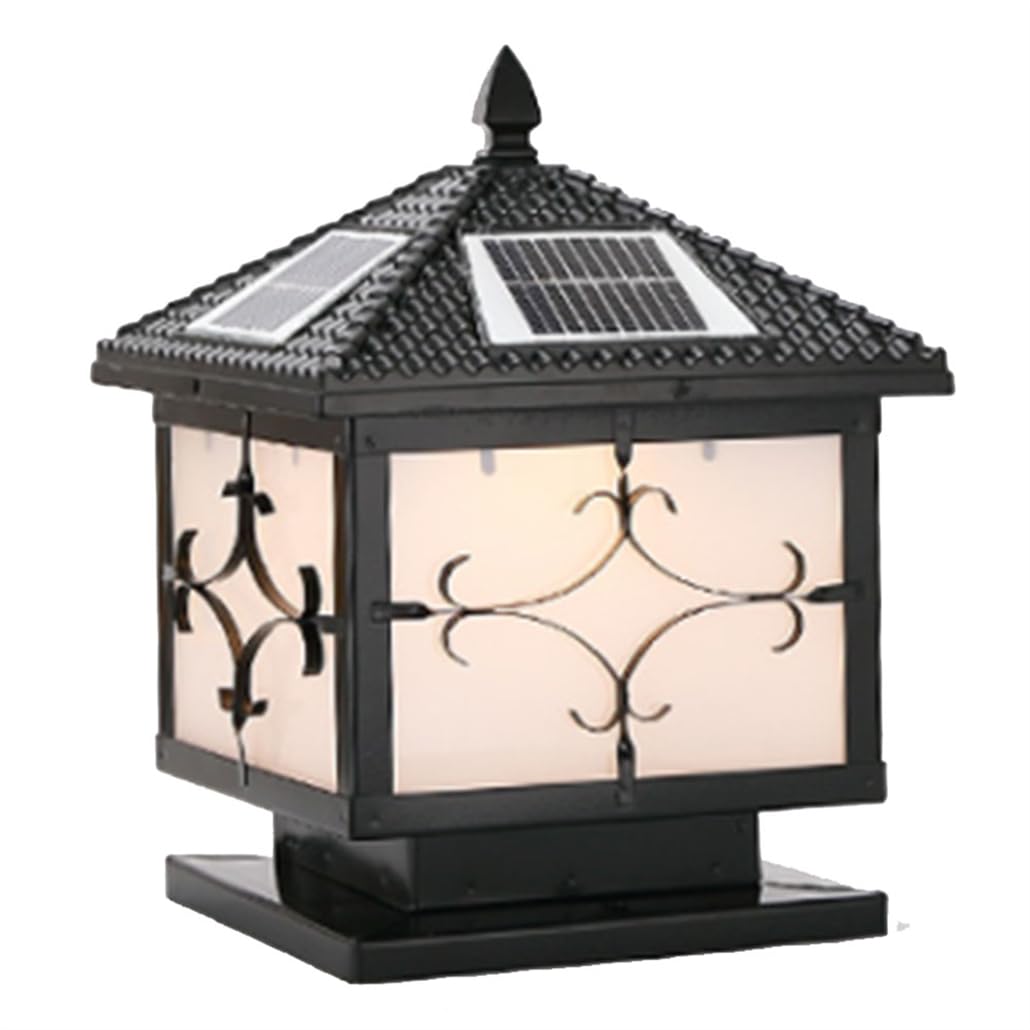 Outdoor Solar Powered Pillar Lights Square Pillar Pedestal Lantern for Garden Yard Industrial Solar Column Light Yard Pathway
