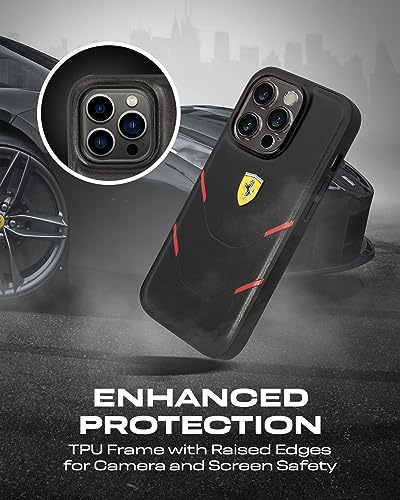 Image of CG MOBILE Ferrari iPhone 14 Pro Max Case [Official Licensed] Contrasted Lines Hot Stamped On A PU Leather Cases Protective Case /Cover Designed for iPhone 14 Pro Max (6.7-Inch) 2022 - Black