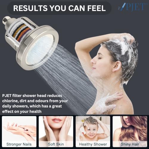 Image of PJET Luma 20-Stage Shower Filter for Hard Water Filteration | Reduces Chlorine & Impurities | Helps Control Hair Fall & Dry Skin | Universal Fit | Titanium Finish