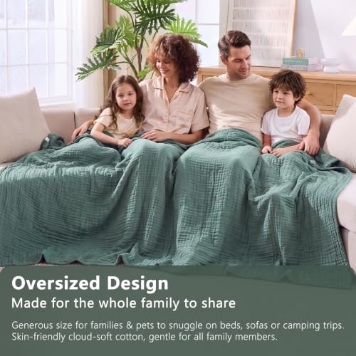 Image of EMME 9 Layer Muslin Cotton Blanket Adults Coverlet,Twin XL,Teal