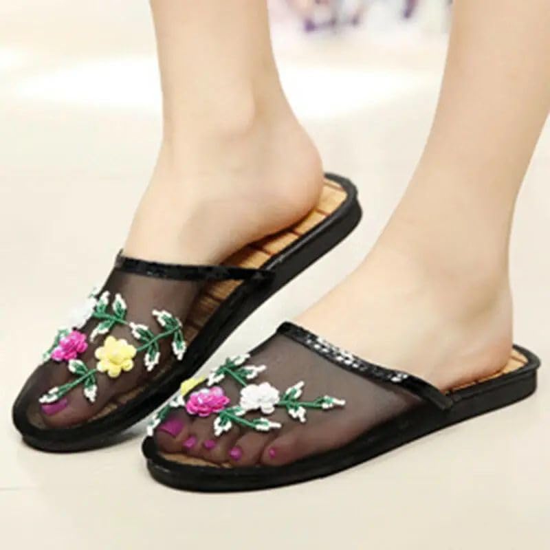 Chinese Mesh Slippers for Women - Summer Floral Hollow Mesh Slippers2