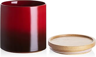 Sweejar Ceramic Food Storage Jar, Stackable Kitchen Canisters, Containers with Airtight Seal Wooden Lid for Serving Ground Coffee, Tea, Sugar, Salt and More - 16 Fl Oz (Gradient Red)