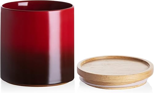 Miniatura 30 de SWEEJAR – Recipiente de cerámica para almacenamiento de alimentos, recipientes apilables con tapa hermética de madera para servir café molido, té