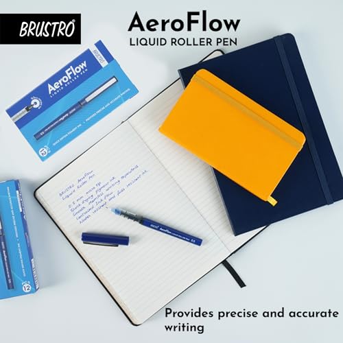Image of BRUSTRO AeroFlow Liquid Ink Rollerball Pens 0.5 Micro Tip Pack of 12 (Vibrant Blue Ink)