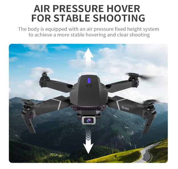 Image of FONTASTIC E88PRO Drone with 4K Camera, WiFi-FPV, 1080P HD, Dual Foldable, RC, Altitude Hold, Headless Mode, Visual Positioning, Auto Return, App & Gesture Control (Black, Beginner)
