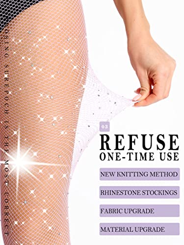 Image of SUREPOCH Powerhouse Sturdy Radiant Rhinestone Fishnet Stockings, Plus Size Tights Club Outfits for Women