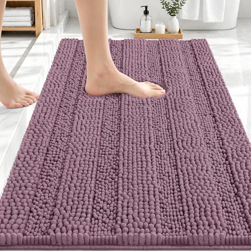 Image of OLANLY Thick Bathroom Rugs 30x20, Extra Soft Absorbent Chenille Striped Bath Rugs, Rubber Backing, Machine Wash Dry, Bath Mats for Bathroom Floor, Tub and Shower, Home Decor Accessories, Deep Plum