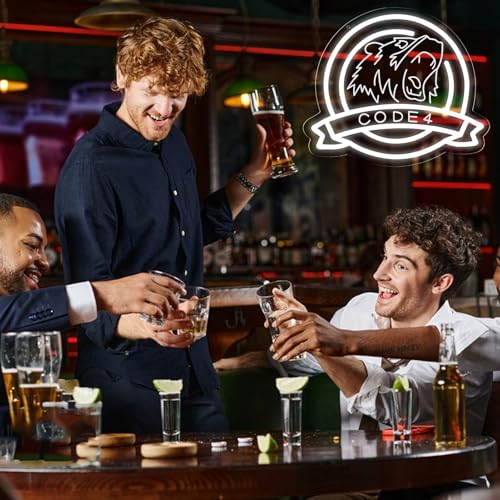 Image of Police Code 4 Neon Signs,Dimmable LED Police Neon Light for Garage or Man Cave Decor Suitable for Beer Bar Club Garage Hotel Bar Cafe Birthday Party Gift Led Art Wall Decorative14.1 * 12.2Inch