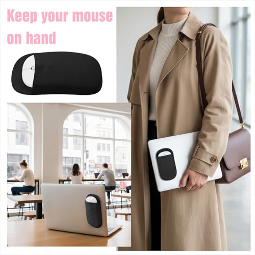 Image of Slim Mouse Holder for Laptop, Universal Wireless Mouse Sleeve Pouch for Laptop Stick on, Black Adhesive Computer Mouses Pocket Holder Case, No Glue Residue