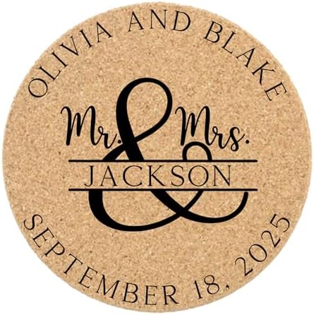 Set of 30-100 Personalized Cork Coasters | Monogrammed Mr & Mrs W...