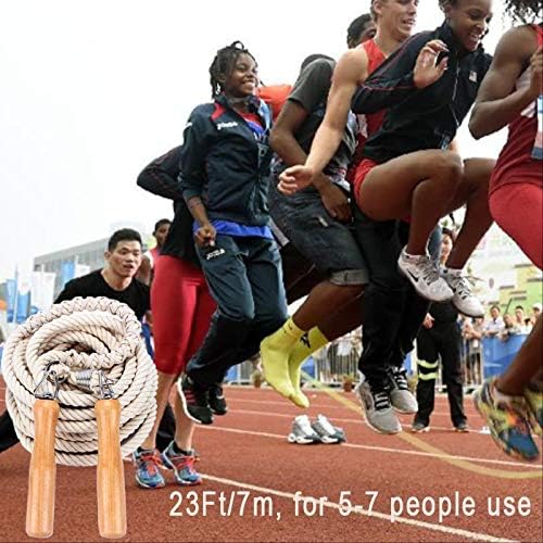 Miniatura 4 de ACEONE - Cuerda de saltar larga, cuerda de saltar multijugador con mango de madera para niños y adultos, cuerda de salto para grupo de equipo para