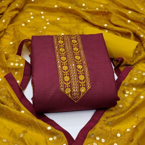 Image of HMP Fashion Womens Bombay Cotton Embroidery Tie Cotton Unstitch dress Material With Chanderi lace bordered Dupatta
