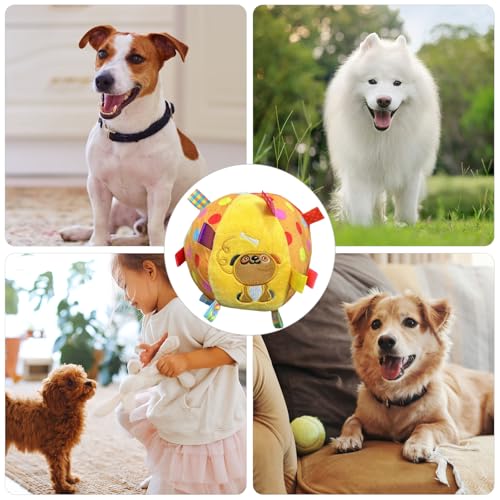 Comforso Quietschendes Hundespielzeug,Interaktives Plüsch Hundebälle Greiflaschen,Kauspielzeug mit Klingelball gegen Langeweile für Kleine,Mittelgroße Große Hunde Spielen Trainieren Drinnen Draußen