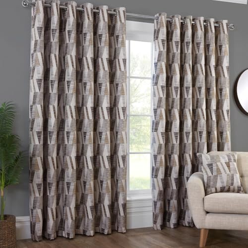 wilko Indiana Geo Jacquard Eyelet Curtain, Multicolour, 168 x 138cm, Polyester, Light-Filtering, Thermal, Blackout, Grommet, Geometric Pattern, 2 Panels