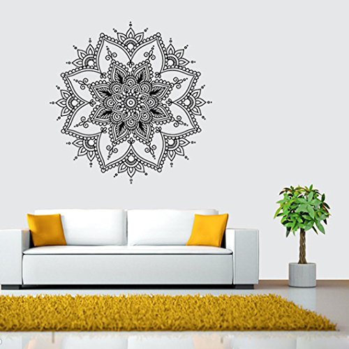 Fheaven PVC Mandala Flower Indian Bedroom Wall Decal Vinyl Art Stickers Mural Home Family for Beding Room, Dining Room (Black)