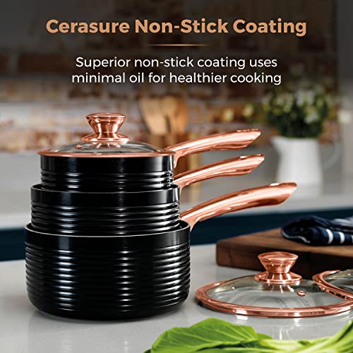 Tower T800001RB Linear Non Stick Induction Saucepans Sets With Lids, Easy Clean, Black and Rose Gold, 3 Piece Set, 16/18/20 cm - Image 5