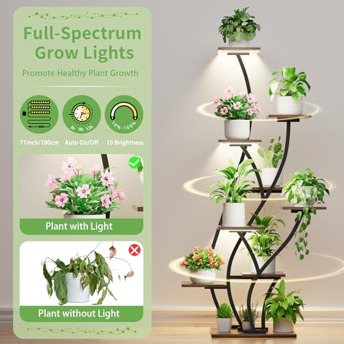 Image of Plant Stand Indoor with Grow Lights - Lighted Plant Shelf Indoor Tall, 61 inch 9 Tier Large Plant Stands for Indoor Growing, 2 Pack Corner Flower Shelf, Winged Metal Holder for Home Living Room, Black