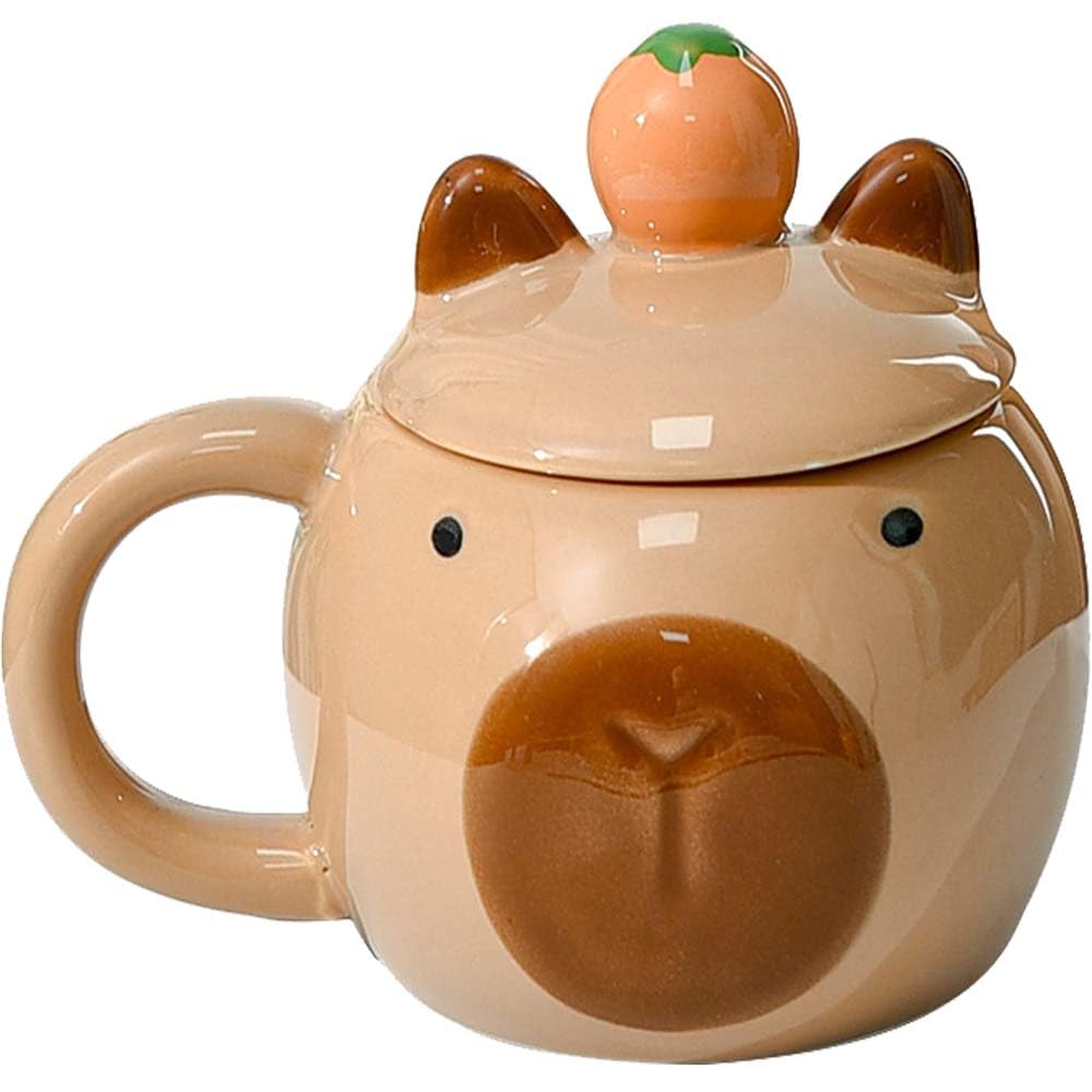 ZONSUSE Capybara Kopf Tasse, 3D Capybara Keramikbecher, Lustige Tier Kaffeetasse, Niedlicher Capybara Becher für Kaffee, Tee, Kakao, Geschenk für Freunde, Familie 425ml (Capybara-Kopf Braun)
