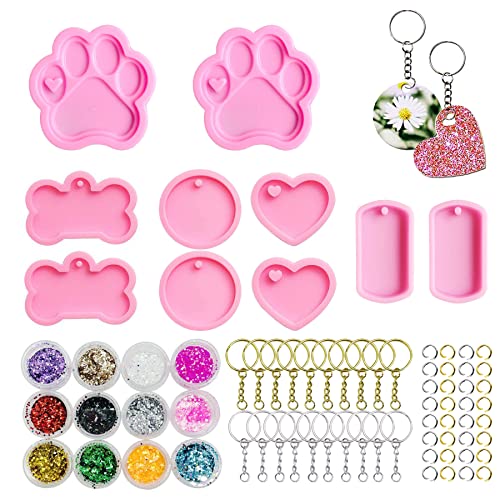 Yayatty 5 Shape Silicone Keychain Molds Set, Round Heart-Shaped Bone Resin Molds Silicone with Keychain, Jump Rings and Sequins, Resin Silicone Molds Set for Pendant Craft Supplies Yayatty 5 Shape Silicone Keychain Molds Set, Round Heart-Shaped Bone Resin Molds Silicone with Keychain, Jump Rings and Sequins, Resin Silicone Molds Set for Pendant Craft Supplies