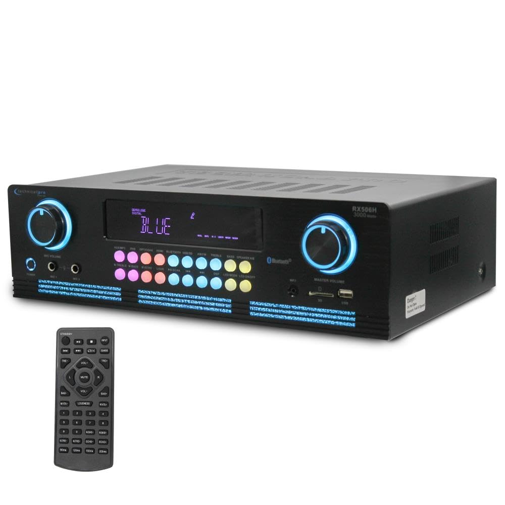 Technical Pro 2000-Watt Bluetooth Stereo Power Amplifier - Digital Spectrum Display, Cooling Fan, Versatile Inputs, Karaoke Features, and Remote