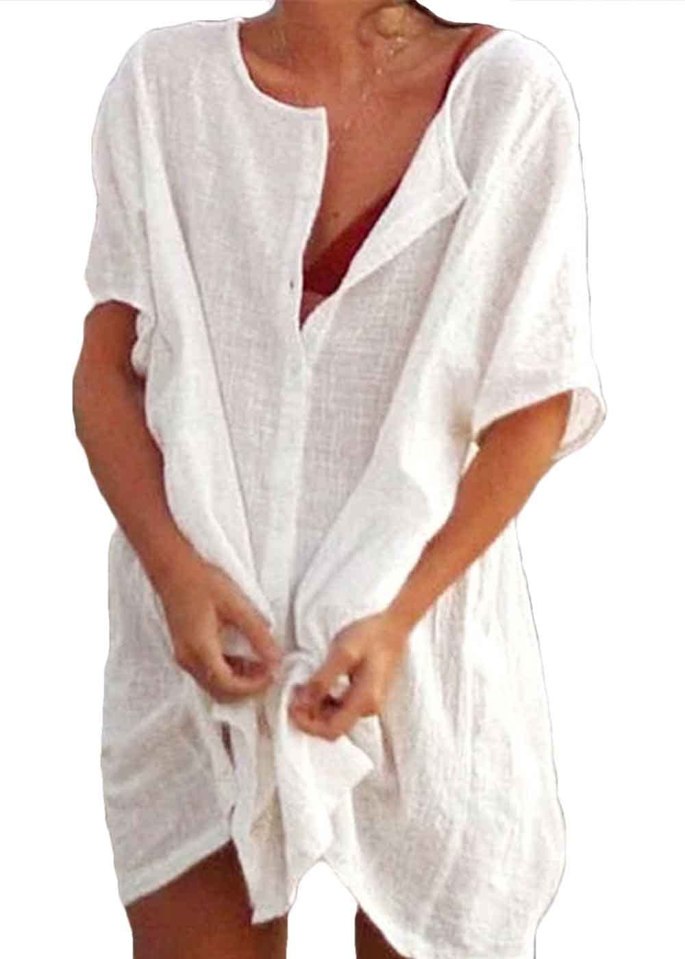 CheChury Mujer Camisolas y Pareos Vestido de Playa Traje de Baño de Playa para MujerBlusas Verano Blusa Largo Tops Manga or Larga Vacaciones Bikini Cover up Playa Chal Suelta Casual