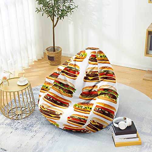 Hiseng Funda de puf, Sillón de Pera sin Relleno,Estampado de donas Sofa Puff Gaming Salon Funda Moderno Sin Relleno para Niños y Adultos, Bean Bag con Asa (Hamburguesa,130x150cm)