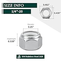 Vista 2 de Tuercas de bloqueo hexagonales con inserto de nailon 1/4-20 Tuercas de seguridad de acero inoxidable (paquete de 200), acabado brillante, acero