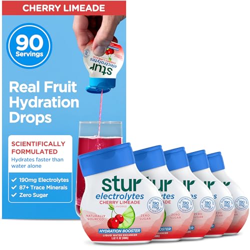 Image of Stur Electrolyte Water Enhancer | Sweetened with Stevia | High in Antioxidant Vitamin C | Sugar Free | Zero Calories | Keto | Vegan | 5 Bottles, Makes 90 Drinks (Cherry Limeade)