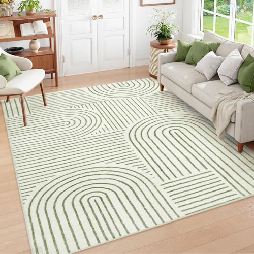Image of Lahome Abstract Washable Area Rug 5x7, Soft Bedroom Rug Ultra-Thin Non Slip Green Rugs for Living Room, Modern Accent Rug Large Carpet for Dining Room Office Darrell (5'x7',Green)