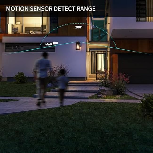 mirrea 12 Outdoor Motion Sensor Porch Wall Lights with Built-in GFCI Outlet Dusk to Dawn Outside Lights for House Matte Black