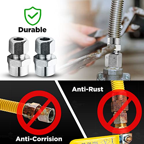 Gas Connector Kit 36 Inch Yellow Coated Stainless Steel, 5/8” Od Flexible Gas Hose Connector For Gas Range, Furnace, Stove, 1/2” Fip X 3/8” Mip Stainless Steel Fittings, 36” Gas Appliance Supply Line #TOP6