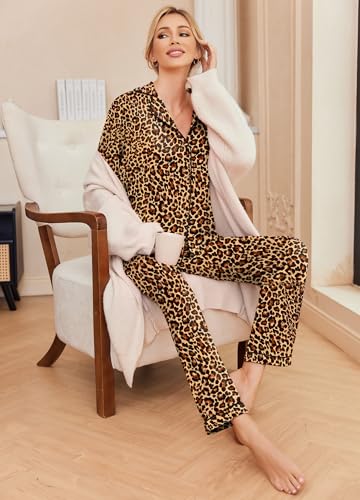 Image of Ekouaer Pajamas Women's Long Sleeve Sleepwear Soft Button Down Loungewear Pjs Lounge Set Nightwear XS-XXL