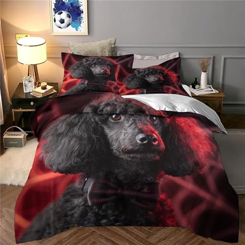 Linge de lit caniche noir portrait formel 3D microfibre de luxe